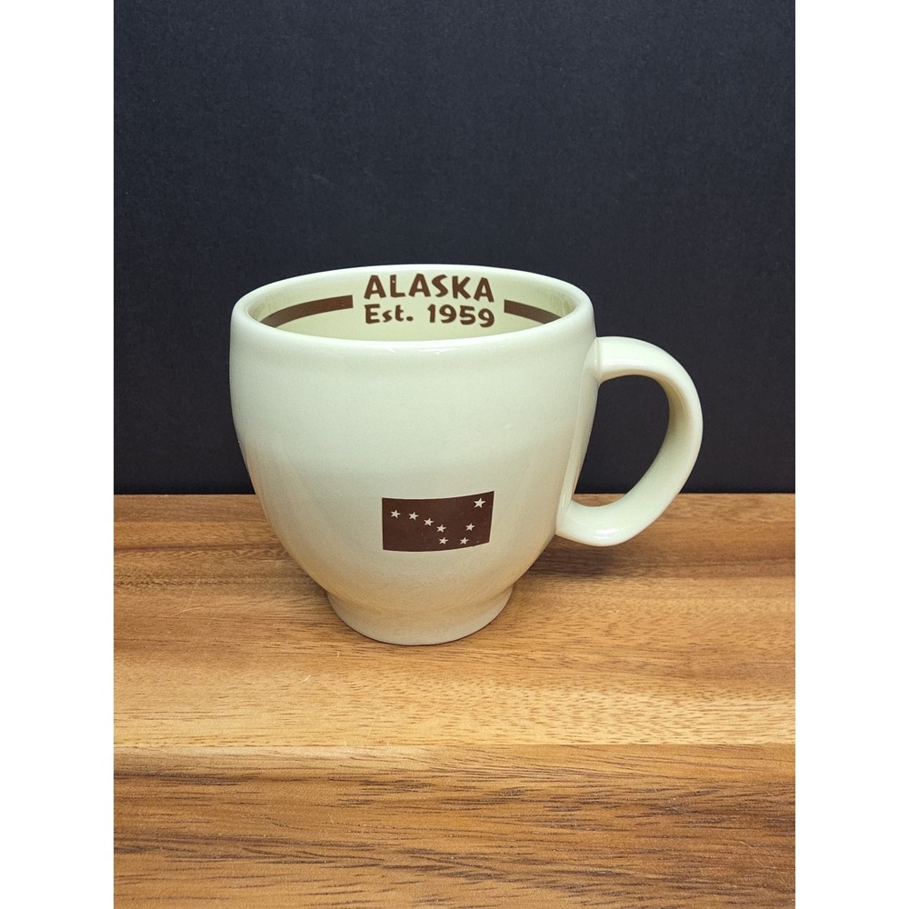 Vintage Alaska State Map And Flag Mug Coffee Cup Cream Color Thick Ceramic Walls